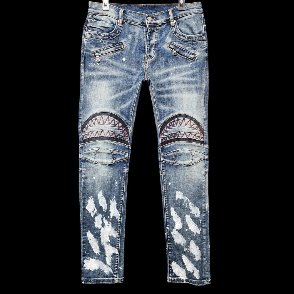Dript Jeans Mens 32 (Fits as 31x32) Paint Splatter Grunge Skater‎ Shark Teeth